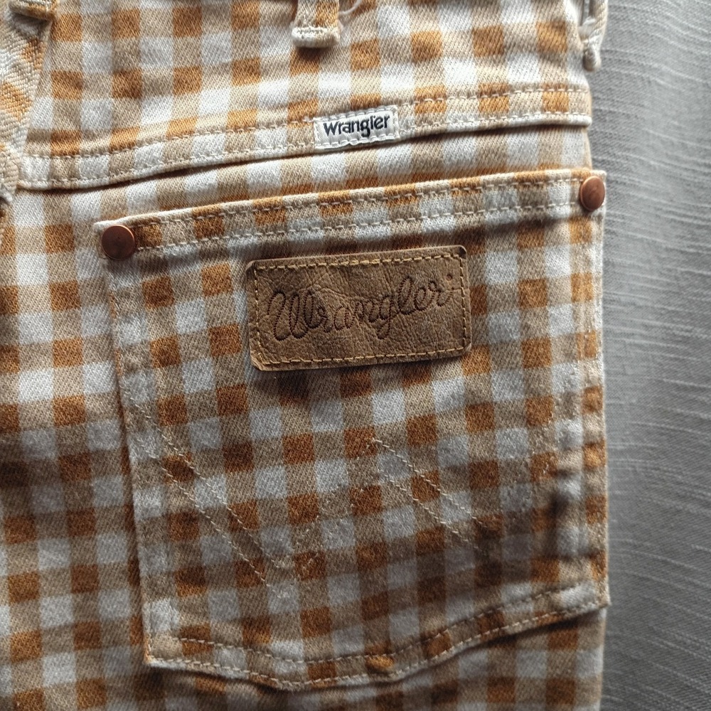 Wrangler Wanderer 622 High Rise Flare Gingham Jeans 28/32 Yellow Gold Festival